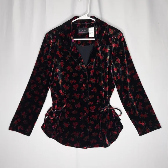 Vtg 90s Melissa Harper Velvet Dark Floral Blazer Women 12 Whimsigoth Cottagecore - Picture 14 of 14